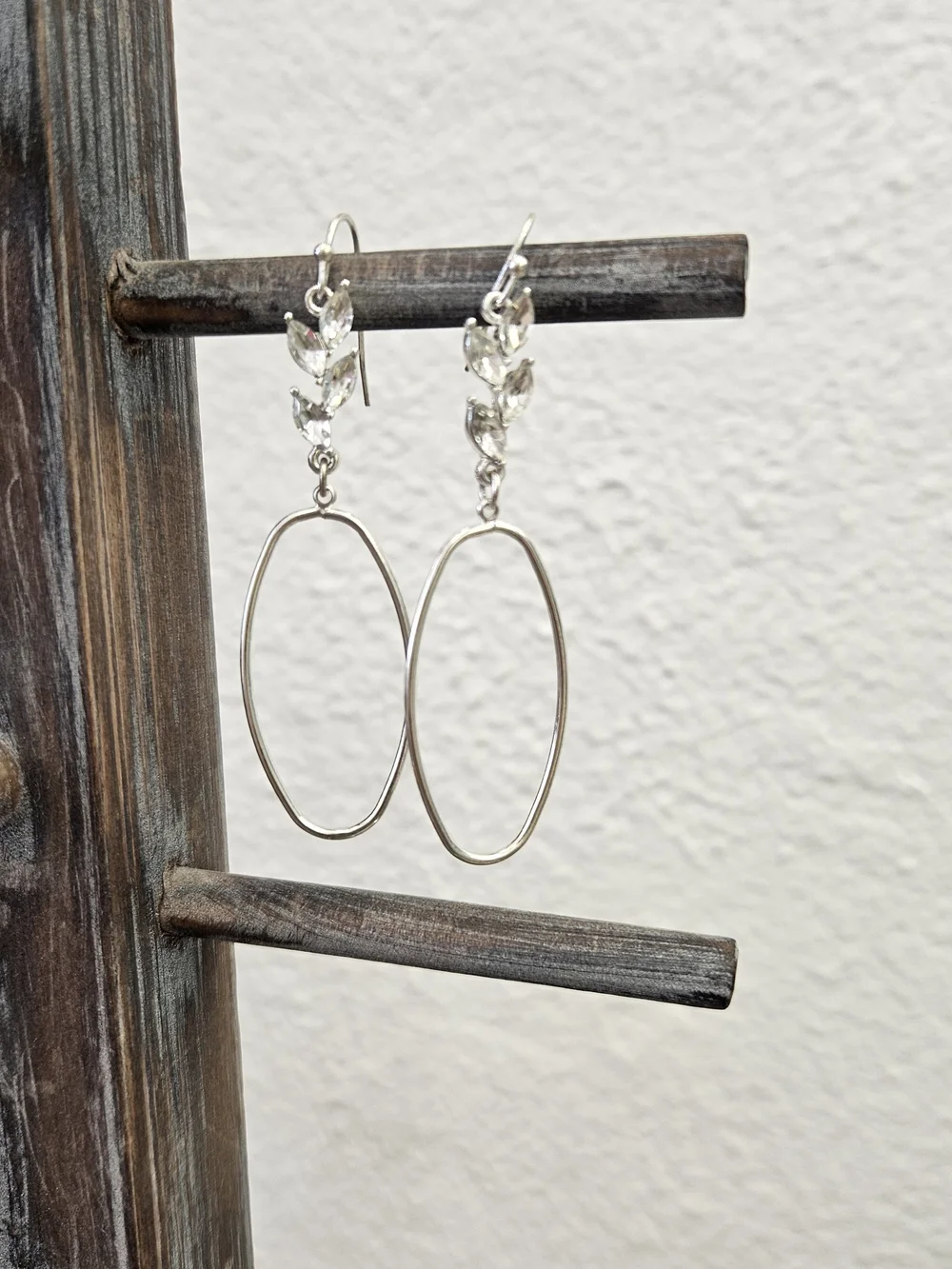 Delicate Silver Hoop Drop Earrings with Crystal Accents